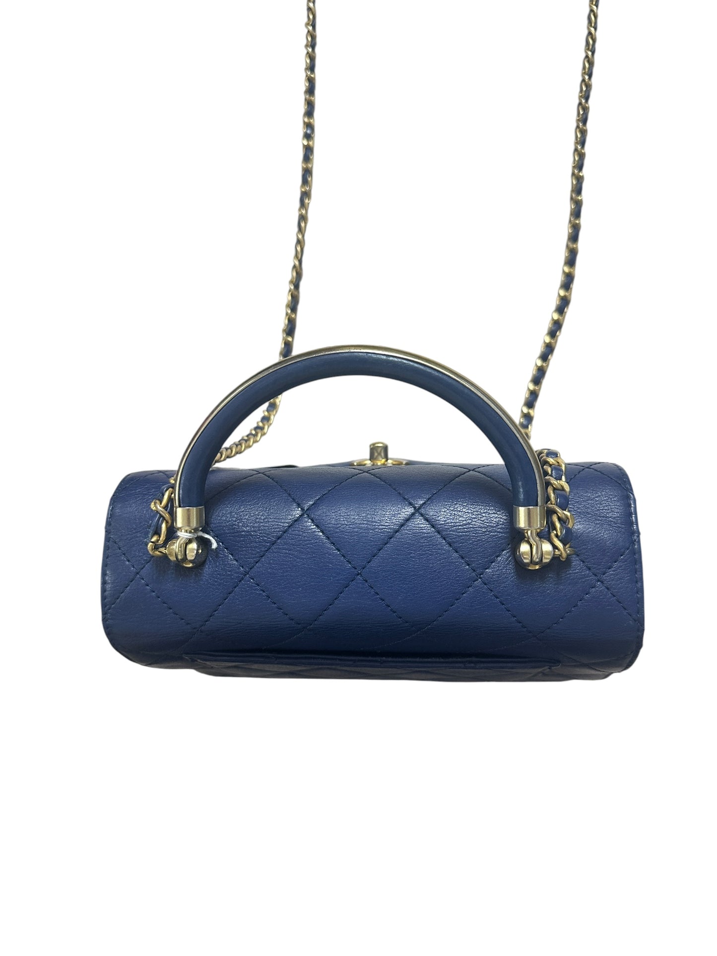CHANEL Lambskin Matelassé 19 Top Handle Bag Navy Gold Hardware CH2151