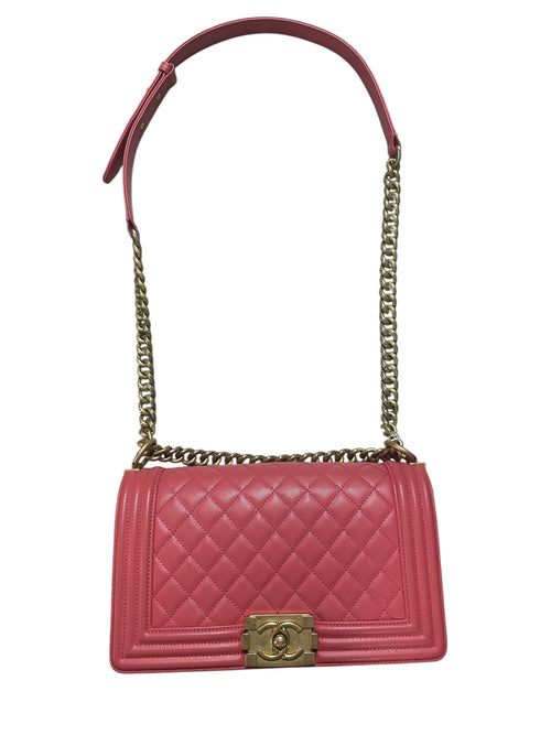 CHANEL Caviar Boy Chanel 25 Shoulder Bag Pink Gold Hardware CH2152