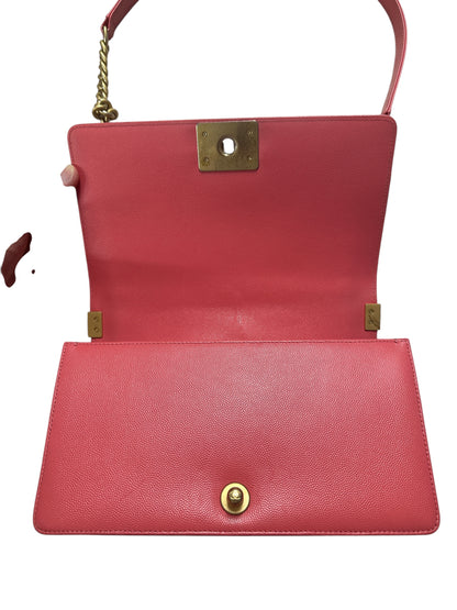 CHANEL Caviar Boy Chanel 25 Shoulder Bag Pink Gold Hardware CH2152