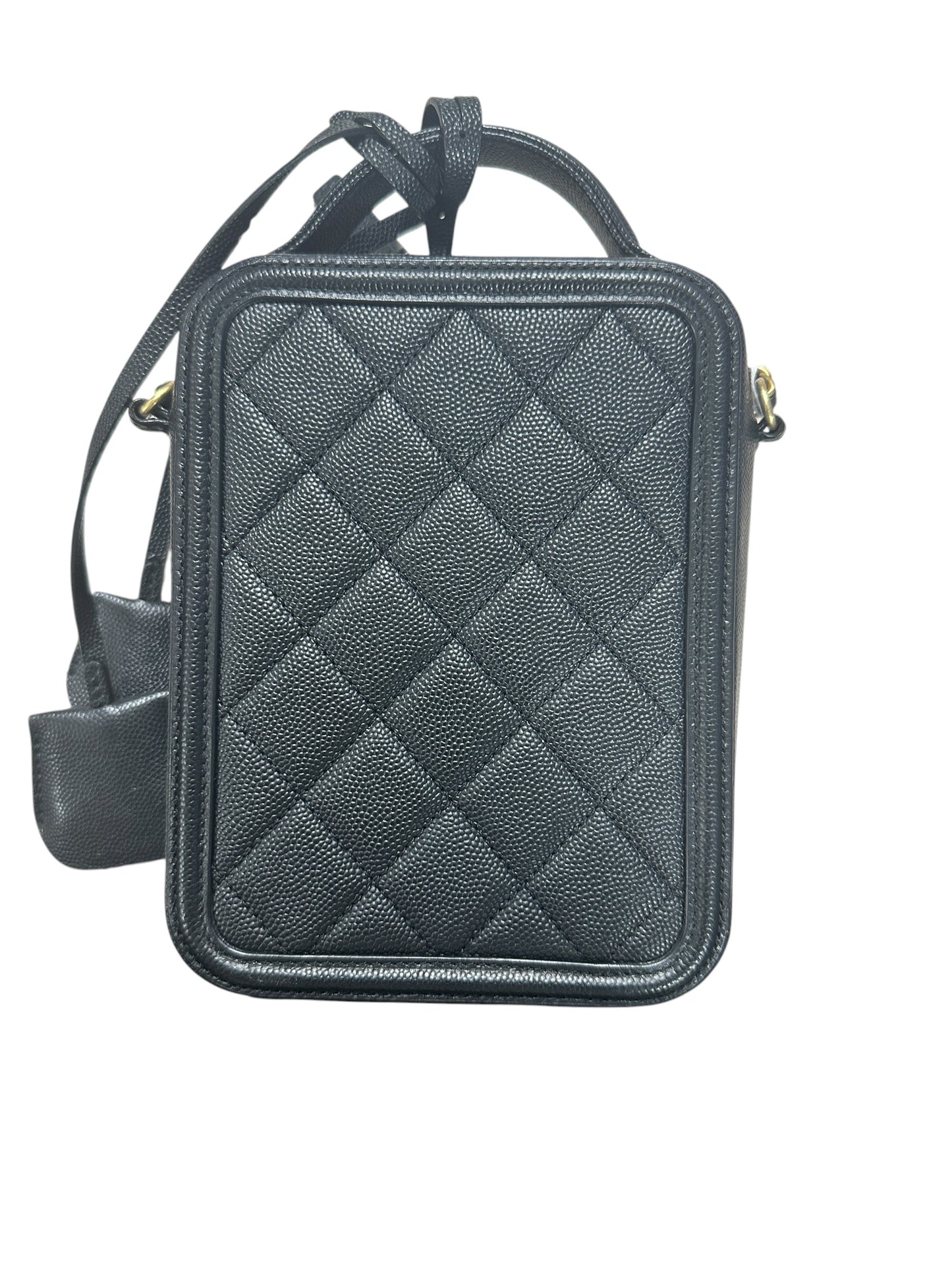 CHANEL Caviar CC Filigree 14 Vertical Vanity 2WAY Black Gold Hardware CH2153