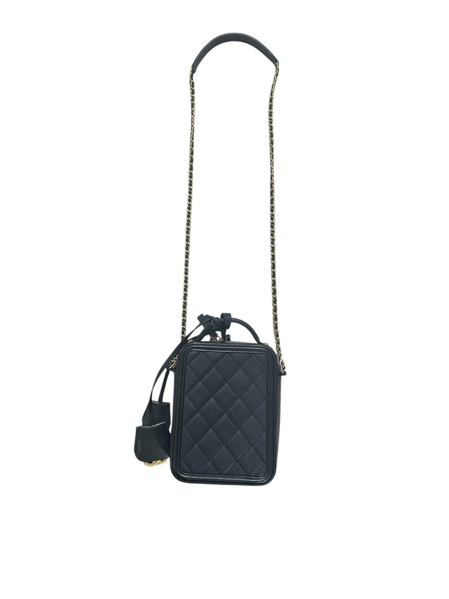CHANEL Caviar CC Filigree 14 Vertical Vanity 2WAY Black Gold Hardware CH2153