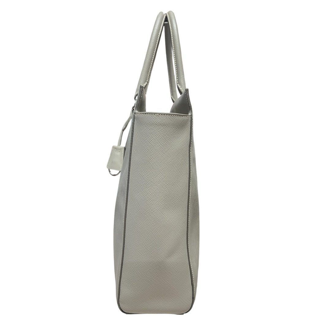 PRADA Saffiano Saffiano Leather Vertical Tote Tote Light Grey Silver Hardware PR202