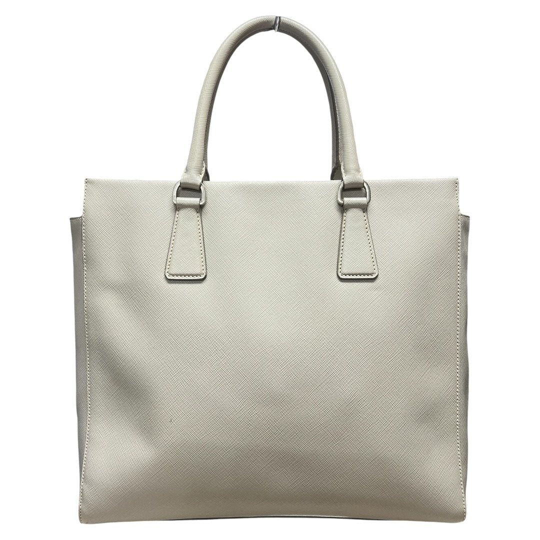 PRADA Saffiano Saffiano Leather Vertical Tote Tote Light Grey Silver Hardware PR202