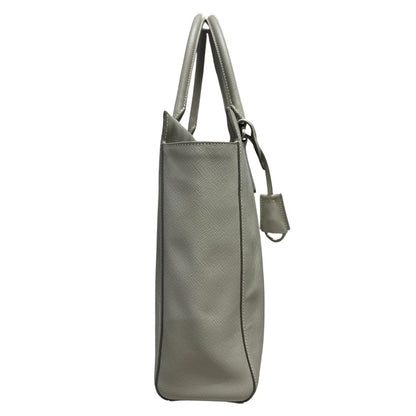 PRADA Saffiano Saffiano Leather Vertical Tote Tote Light Grey Silver Hardware PR202