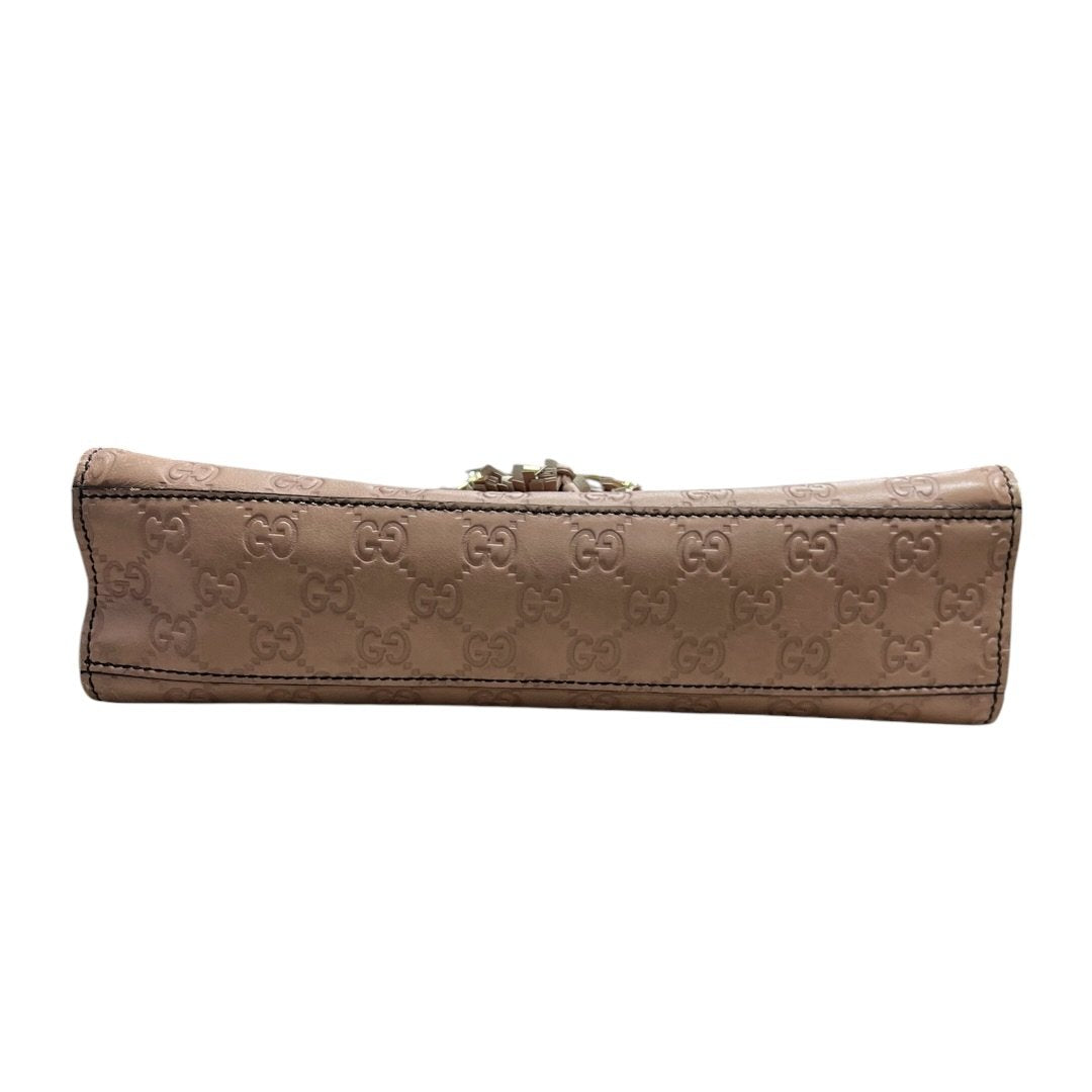 GUCCI Guccissima Leather Horsebit Flap Shoulder Bag Pink Gold Hardware GU615