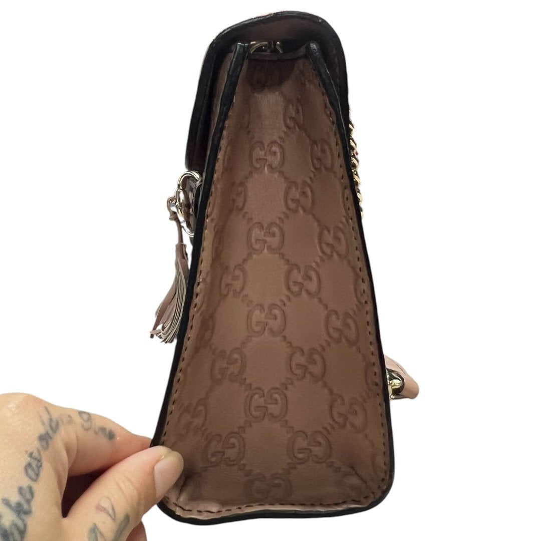 GUCCI Guccissima Leather Horsebit Flap Shoulder Bag Pink Gold Hardware GU615
