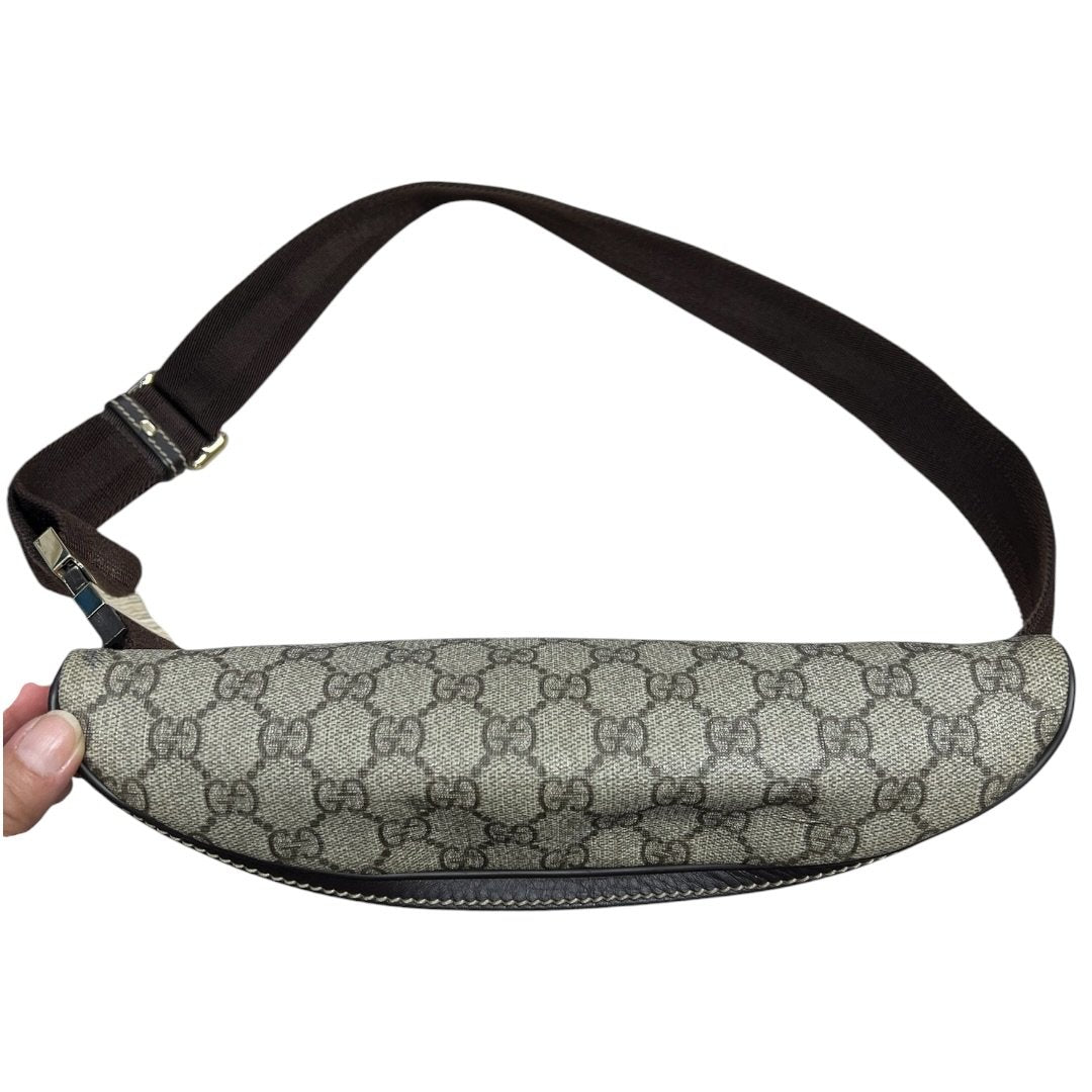 GUCCI GG Supreme Canvas GG Supreme Belt Bag Beige and Dark Brown Gold-tone Hardware GU616
