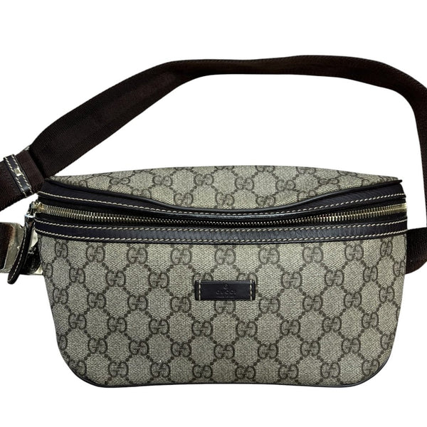 GUCCI GG Supreme Canvas GG Supreme Belt Bag Beige and Dark Brown Gold-tone Hardware GU616