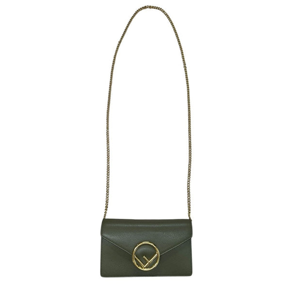 FENDI Grained Leather Continental Wallet On Chain Wallet on Chain / Belt Bag Green Gold Hardware FE381
