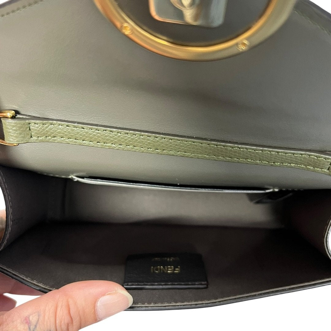 FENDI Grained Leather Continental Wallet On Chain Wallet on Chain / Belt Bag Green Gold Hardware FE381