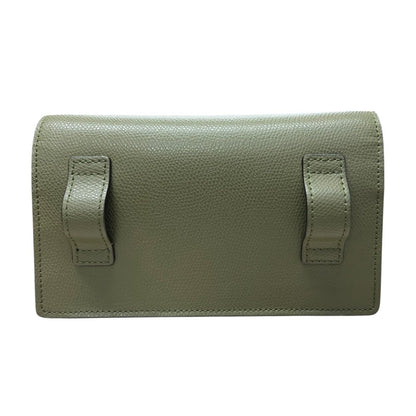 FENDI Grained Leather Continental Wallet On Chain Wallet on Chain / Belt Bag Green Gold Hardware FE381