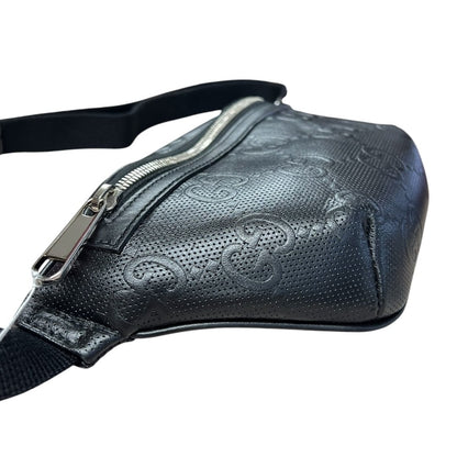 GUCCI GG Embossed Leather GG Embossed Perforated Leather Belt Bag Belt Bag Black Silver Hardware Gu621