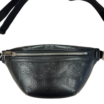 GUCCI GG Embossed Leather GG Embossed Perforated Leather Belt Bag Belt Bag Black Silver Hardware Gu621