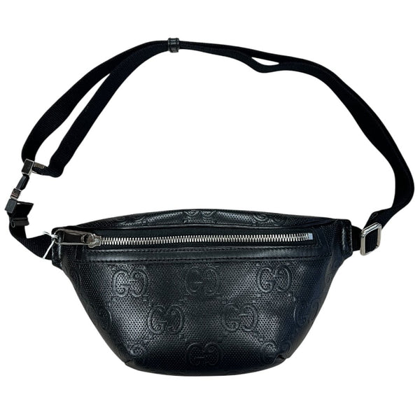 GUCCI GG Embossed Leather GG Embossed Perforated Leather Belt Bag Belt Bag Black Silver Hardware Gu621