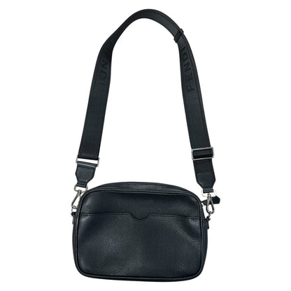 FENDI Leather Fendi Roma Camera Bag Crossbody Bag Black Silver Hardware FE382