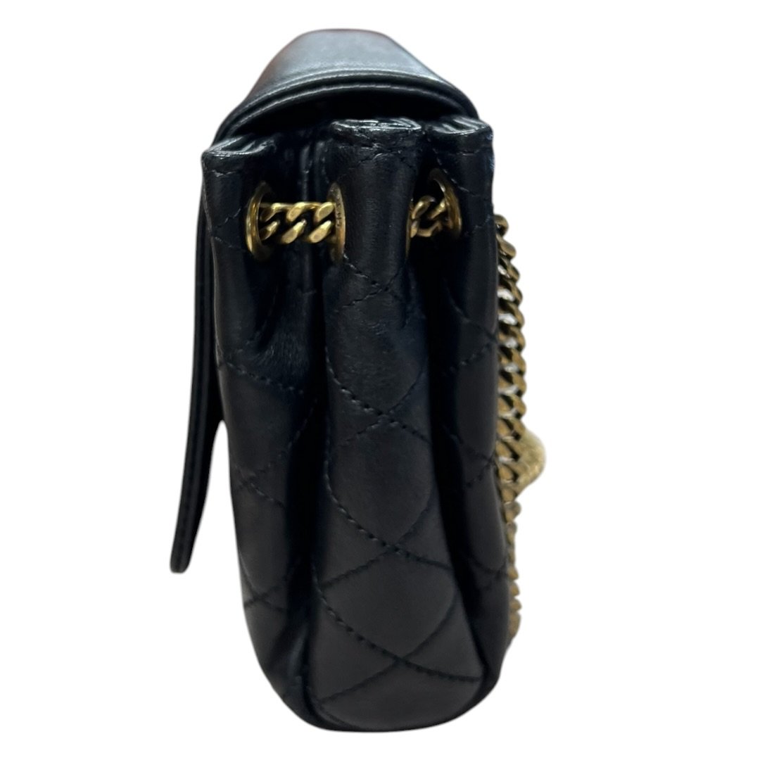 YVES SAINT LAURENT Lambskin Quilted Shoulder Bag Black Gold Hardware Yv155