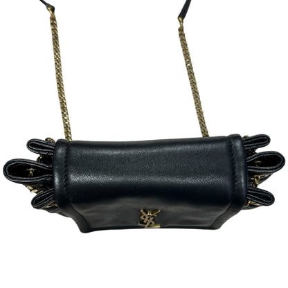 YVES SAINT LAURENT Lambskin Quilted Shoulder Bag Black Gold Hardware Yv155