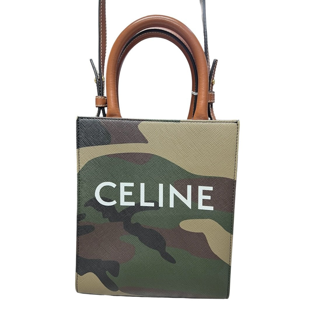 CELINE Coated Canvas Mini Vertical Cabas Handbag Green Camouflage Gold Hardware Ce260