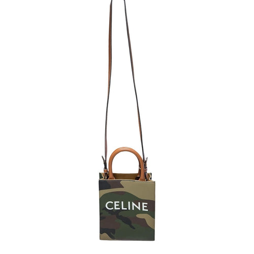 CELINE Coated Canvas Mini Vertical Cabas Handbag Green Camouflage Gold Hardware Ce260