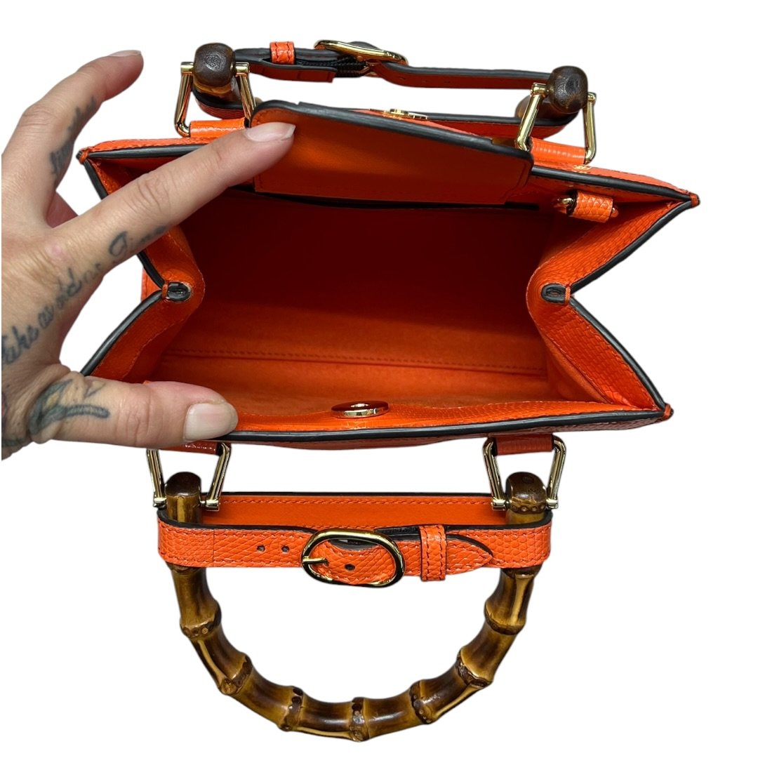 GUCCI Lizard-effect Leather Diana Mini Tote Bag Handbag Orange Gold Hardware GU629