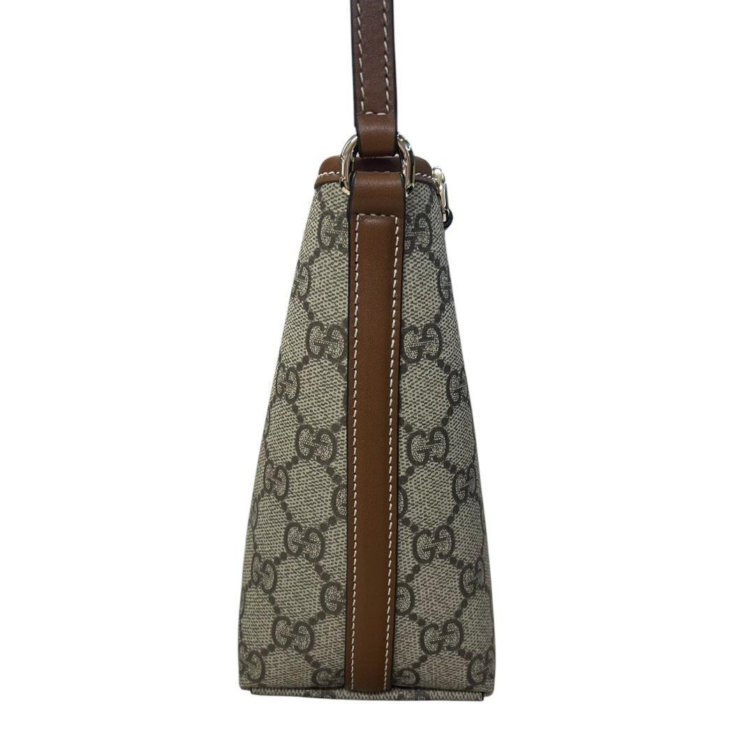 GUCCI GG Supreme Mini Shoulder Bag Beige, Brown Silver Hardware GU626