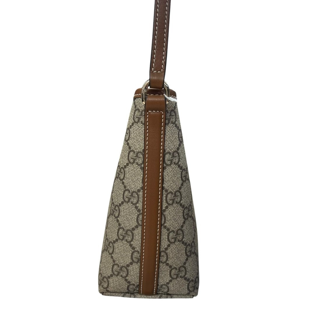 GUCCI GG Supreme Mini Shoulder Bag Beige, Brown Silver Hardware GU626