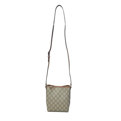GUCCI GG Supreme Mini Shoulder Bag Beige, Brown Silver Hardware GU626