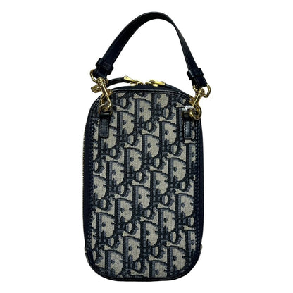 Christian DIOR Oblique Canvas Dior Oblique Vertical Pouch Navy Blue and Beige Gold Hardware Ch2158