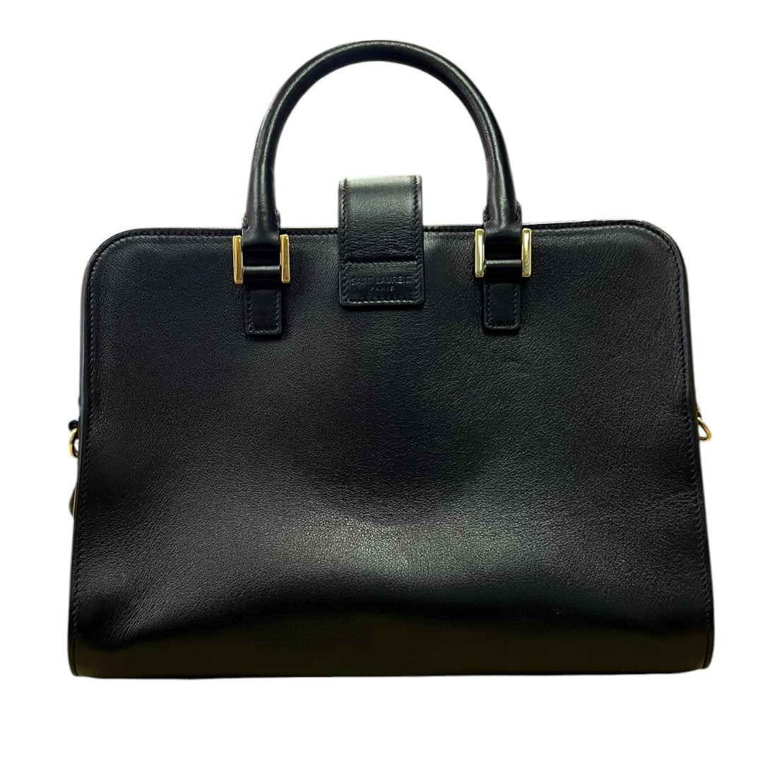 SAINT LAURENT Calfskin Uptown Top Handle Bag Handbag, Shoulder Bag Black Gold Hardware Yv158