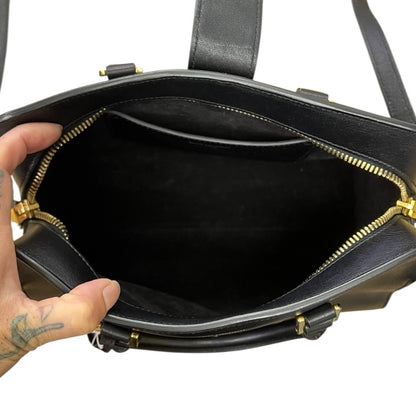 SAINT LAURENT Calfskin Uptown Top Handle Bag Handbag, Shoulder Bag Black Gold Hardware Yv158