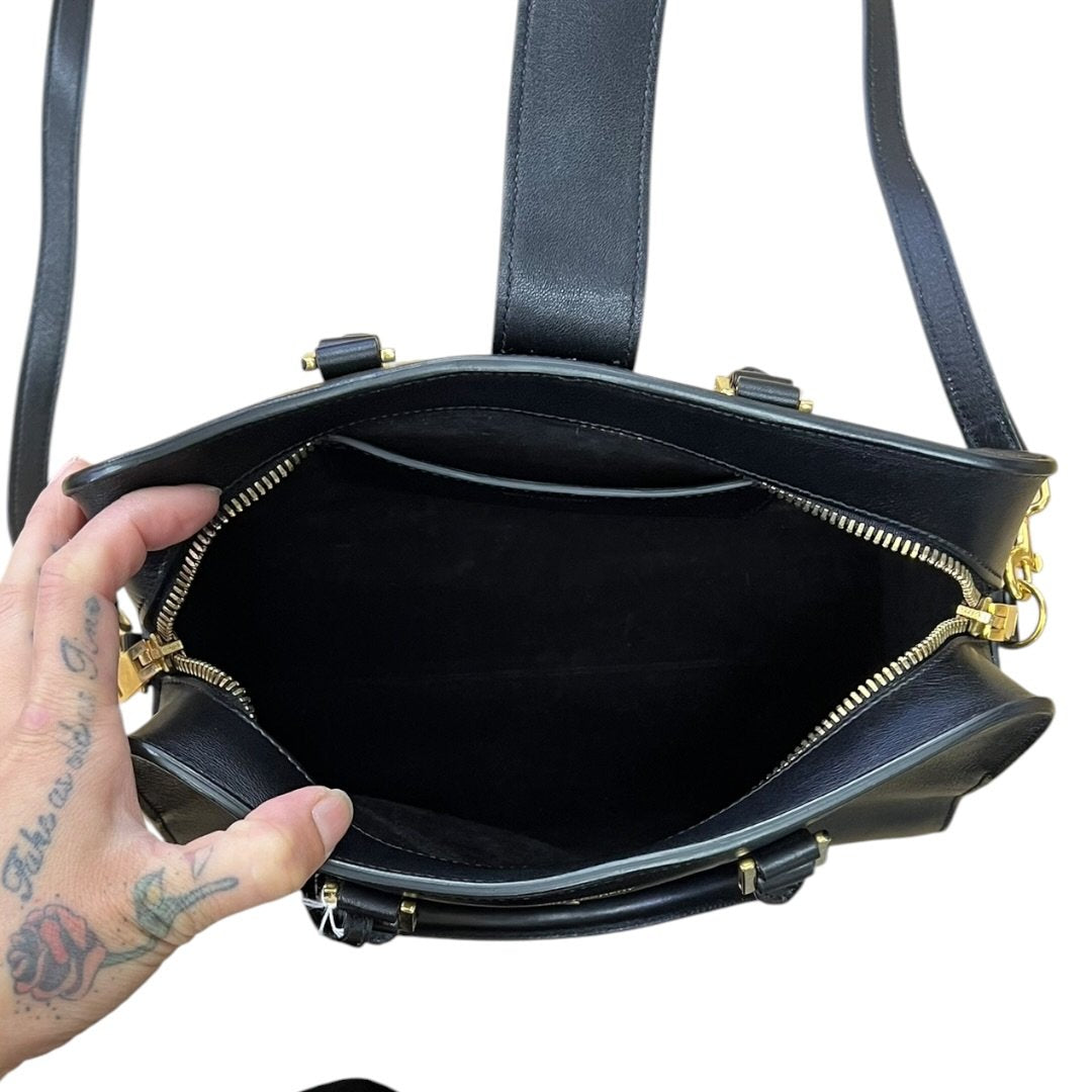SAINT LAURENT Calfskin Uptown Top Handle Bag Handbag, Shoulder Bag Black Gold Hardware Yv158