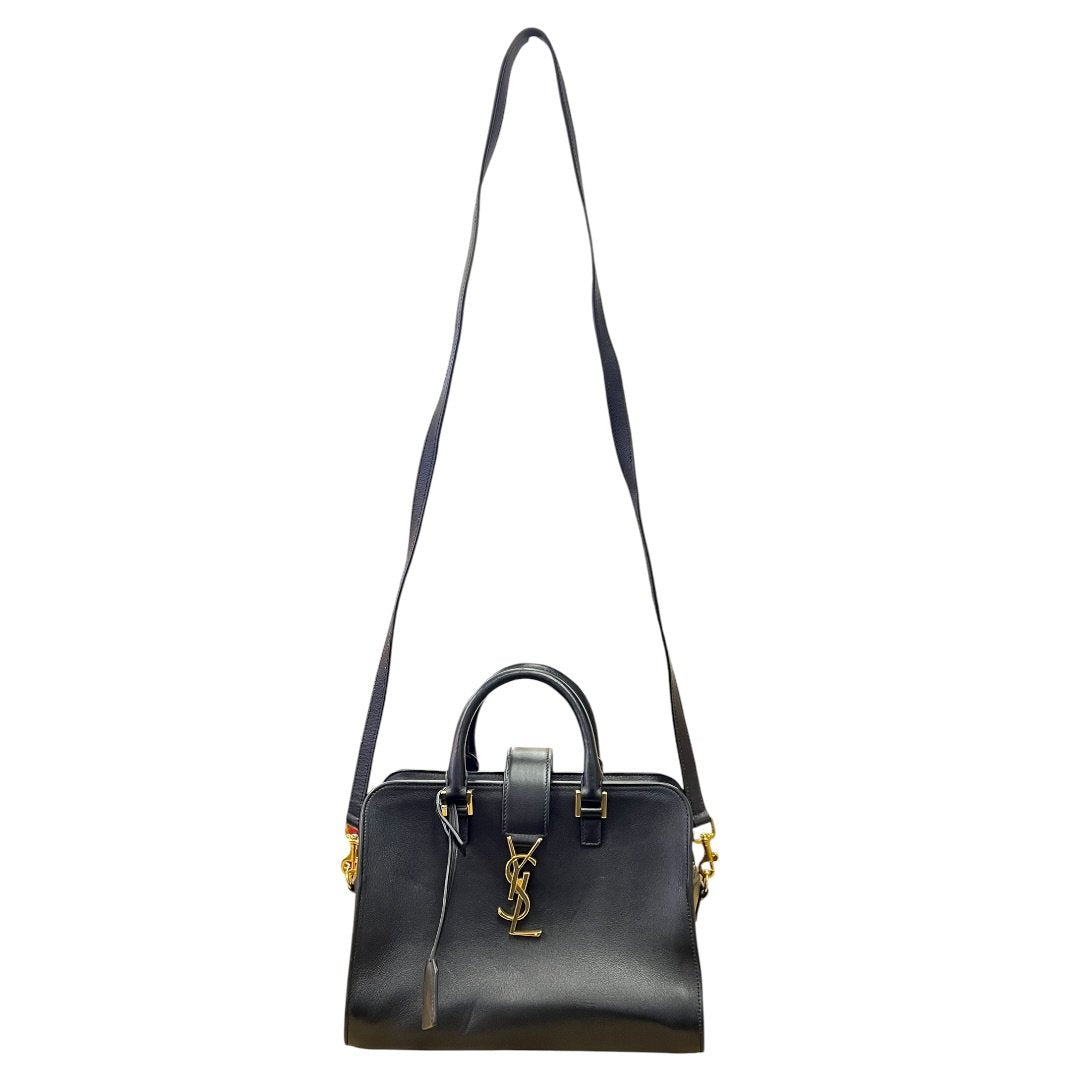 SAINT LAURENT Calfskin Uptown Top Handle Bag Handbag, Shoulder Bag Black Gold Hardware Yv158