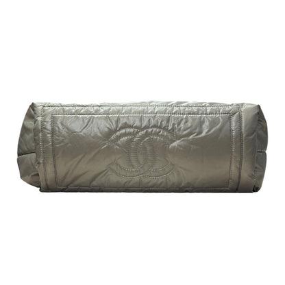 CHANEL Padded Nylon Coco Cocoon Tote Bag Khaki (exterior) / Burgundy (interior) Silver Hardware CH2163