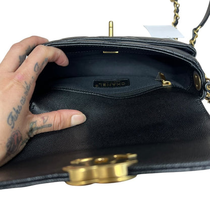 CHANEL Caviar Mini Flap Bag Shoulder Bag Black Gold Hardware CH2167