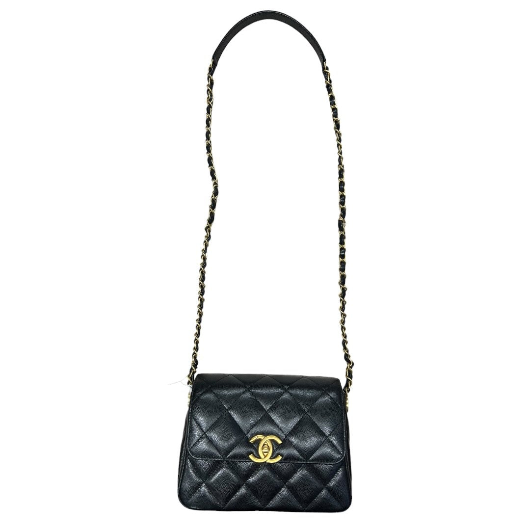 CHANEL Caviar Mini Flap Bag Shoulder Bag Black Gold Hardware CH2167
