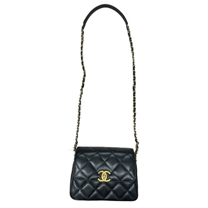 CHANEL Caviar Mini Flap Bag Shoulder Bag Black Gold Hardware CH2167