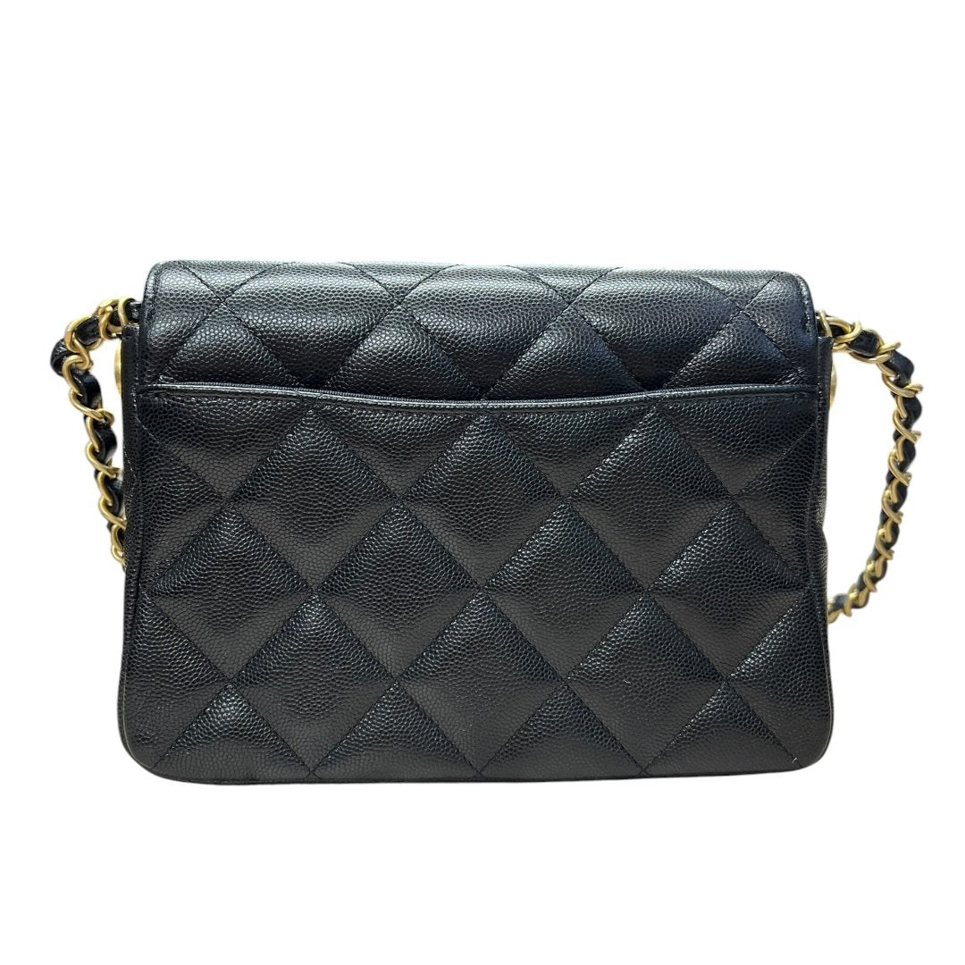CHANEL Caviar Mini Flap Bag Shoulder Bag Black Gold Hardware CH2167