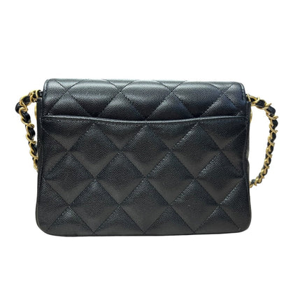 CHANEL Caviar Mini Flap Bag Shoulder Bag Black Gold Hardware CH2167