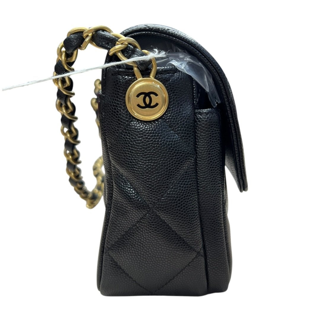 CHANEL Caviar Mini Flap Bag Shoulder Bag Black Gold Hardware CH2167