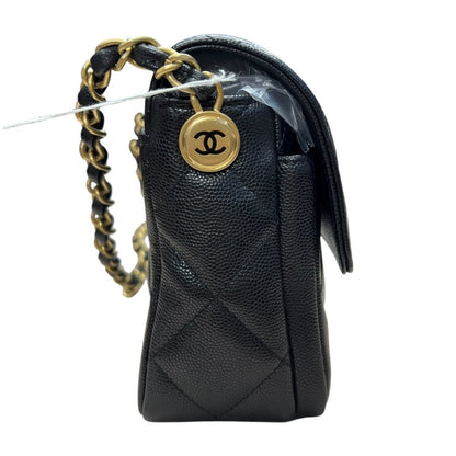 CHANEL Caviar Mini Flap Bag Shoulder Bag Black Gold Hardware CH2167
