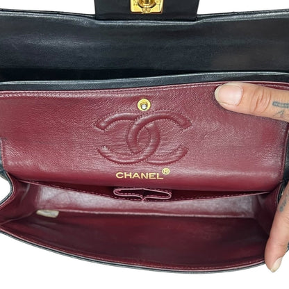 CHANEL Lambskin Classic Flap Bag Shoulder Bag Black with Burgundy Lining Gold Hardware CH2166
