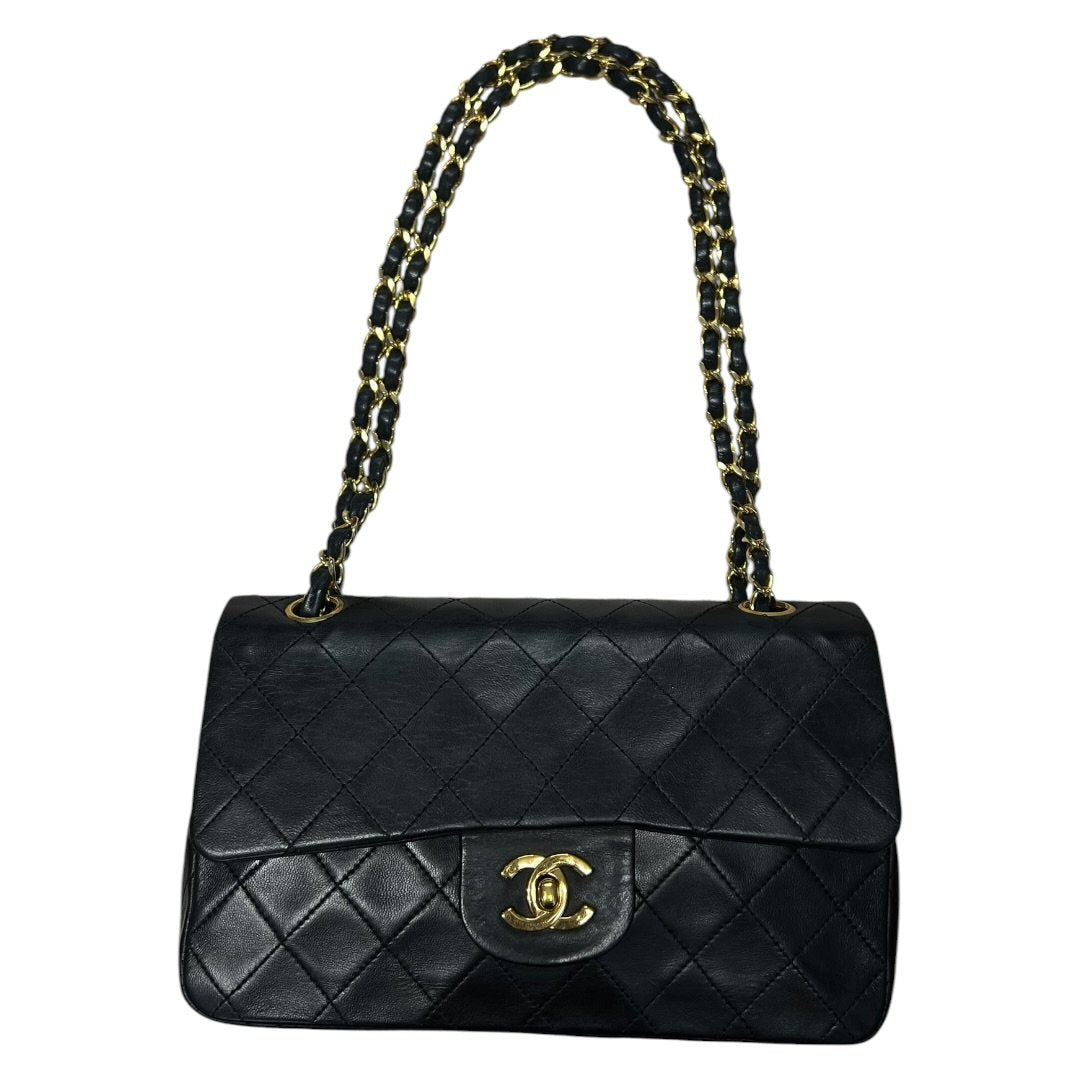 CHANEL Lambskin Classic Flap Bag Shoulder Bag Black with Burgundy Lining Gold Hardware CH2166