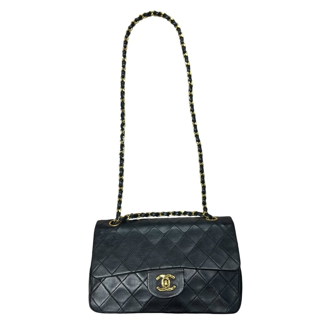 CHANEL Lambskin Classic Flap Bag Shoulder Bag Black with Burgundy Lining Gold Hardware CH2166