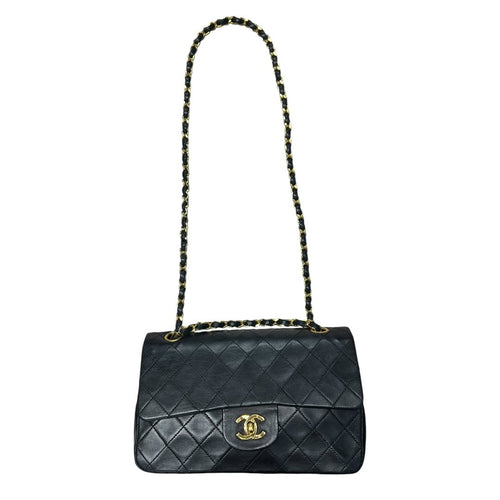 CHANEL Lambskin Classic Flap Bag Shoulder Bag Black with Burgundy Lining Gold Hardware CH2166