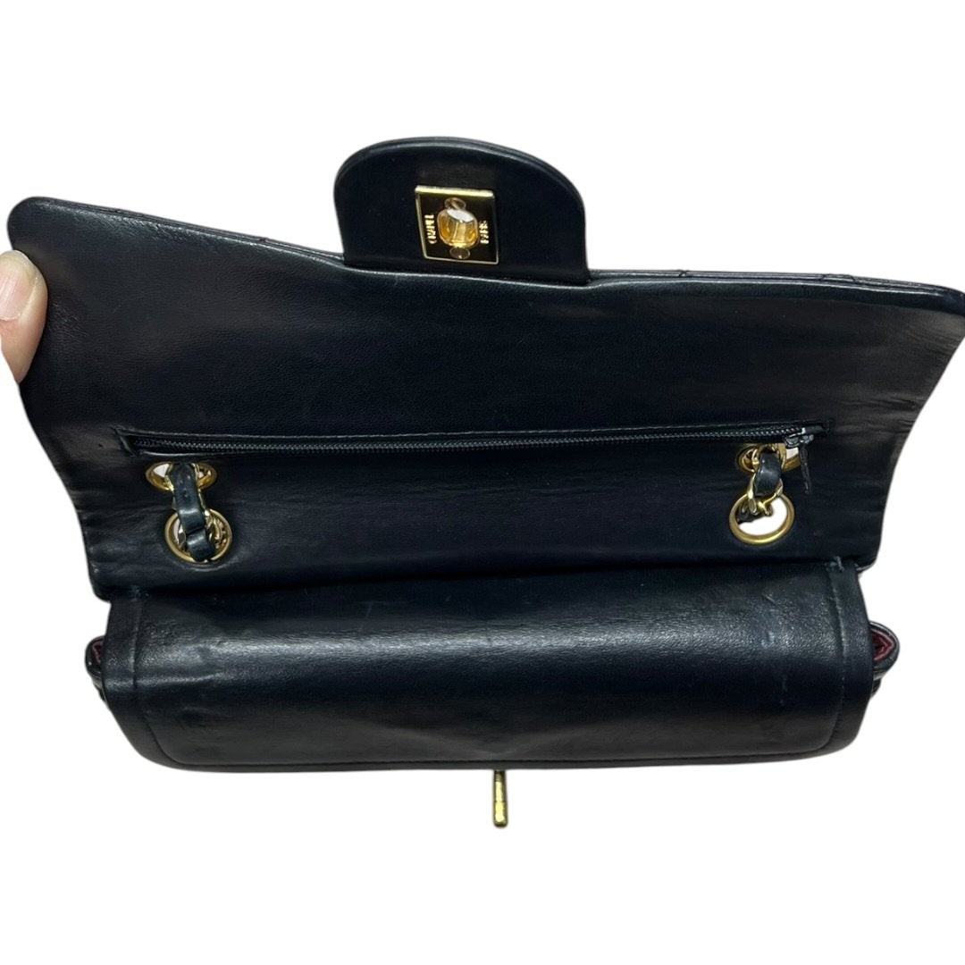 CHANEL Lambskin Classic Flap Bag Shoulder Bag Black with Burgundy Lining Gold Hardware CH2166