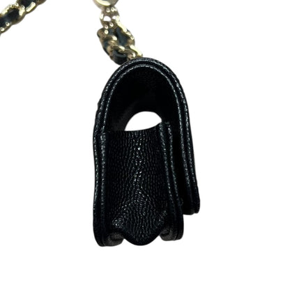 CHANEL Caviar Phone Holder with Airpods Pouch Crossbody Bag Black Crystal-embellished Gold Hardware CH2161