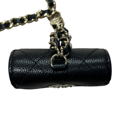CHANEL Caviar Phone Holder with Airpods Pouch Crossbody Bag Black Crystal-embellished Gold Hardware CH2161