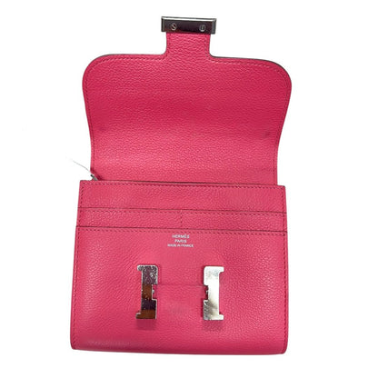 HERMES Epsom Constance Slim Wallet Fuchsia Pink Silver Hardware HE456