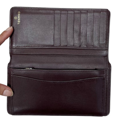 CHANEL Caviar Leather Classic Flap Long Wallet Black (exterior), Burgundy (interior) Gold Hardware CH2165