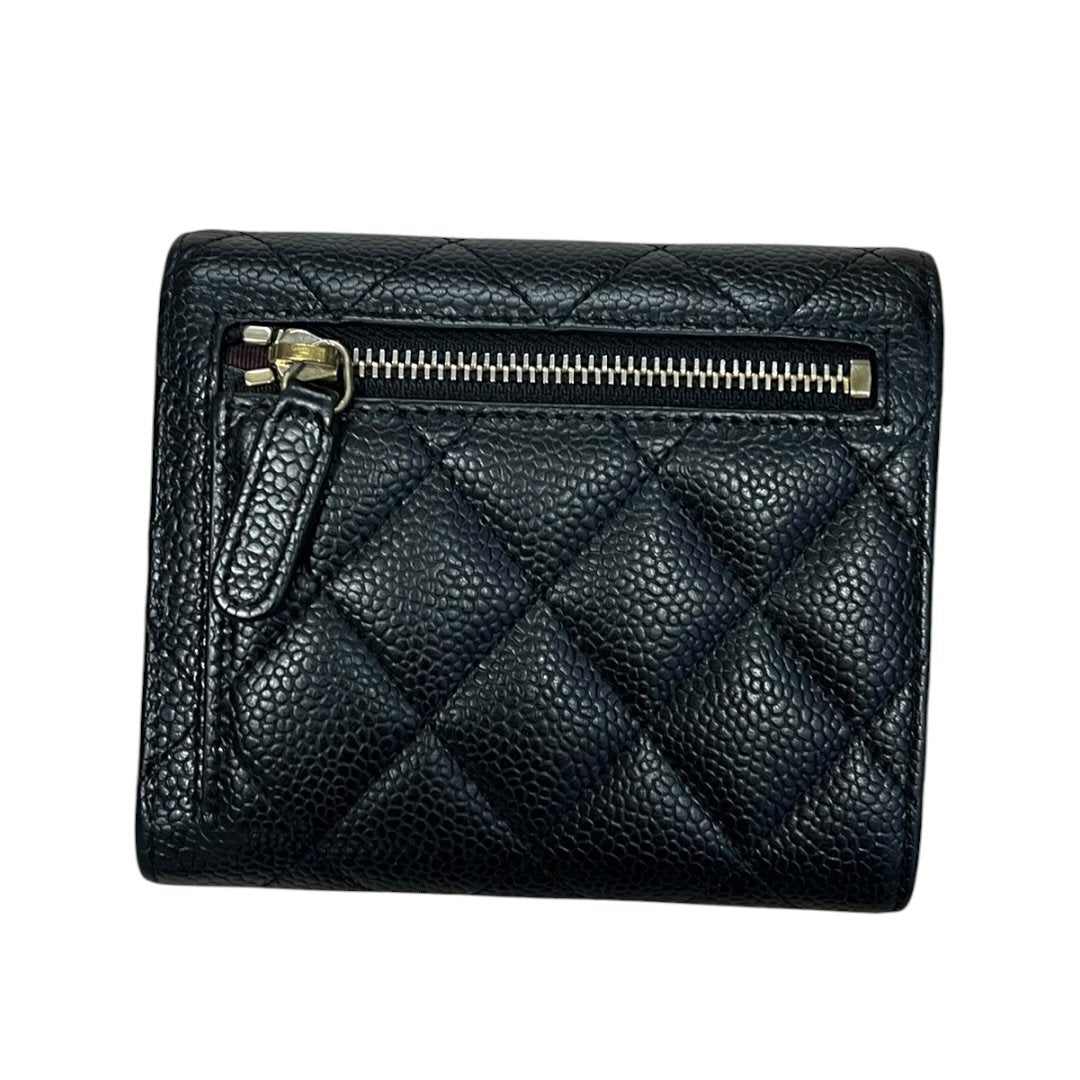 CHANEL Caviar Leather Classic Flap Small Wallet Black/Dark Red Gold Hardware CH2164